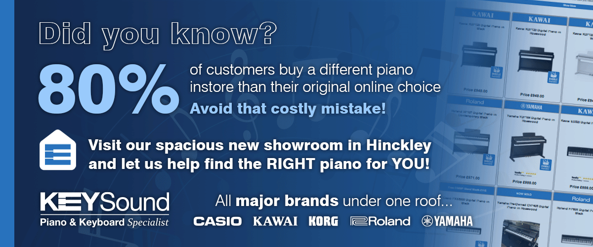 Try the pianos/keyboards from all major brands, including Roland, Kawai, Yamaha, Korg and Casio, and we are sure to get the right piano/keyboard for you